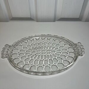 Jeanette Handled‎ Tray Pressed Glass In Thumbprint Pattern